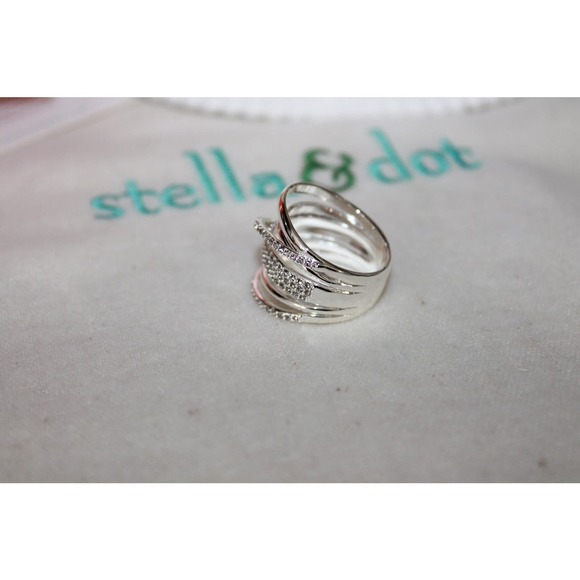 NIB Stella & Dot Pave Orbital Ring Silver 9 - Picture 4 of 6